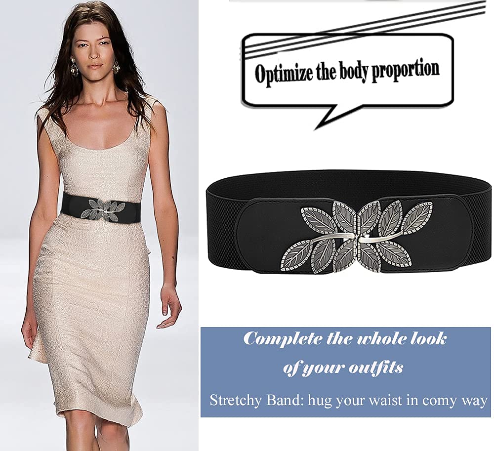 PALAY Belts for Women Dresses Jumpsuit Dress Belts Vintage Elastic Wide Leaf Waist Belt Waistband(Black,68cm) PALAY Belts for Women Dresses Jumpsuit Dress Belts Vintage Elastic Wide Leaf Waist Belt Waistband(Black,68cm)